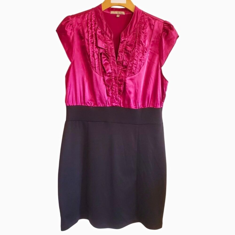 Vintage Y2K Be bop Purple Satin Ruffle Front Sheath Dress Office Siren Size XL